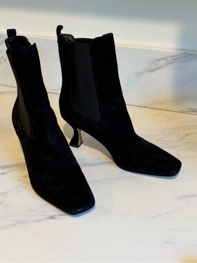 Sam Edelman black suede kitten heel square toe booties